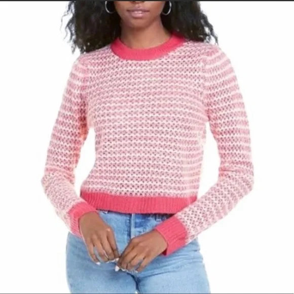 🌺 WAYF; Brand New with Tags! Nordstrom Pink & Cream Striped Weave Sweater Sz. - Picture 3 of 10